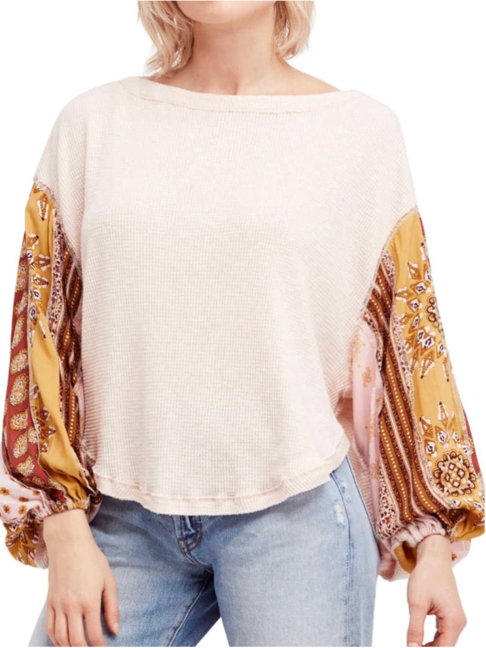 Free People We The Free Blossom Thermal Top In Rose Size XS Oversized Bohemian
